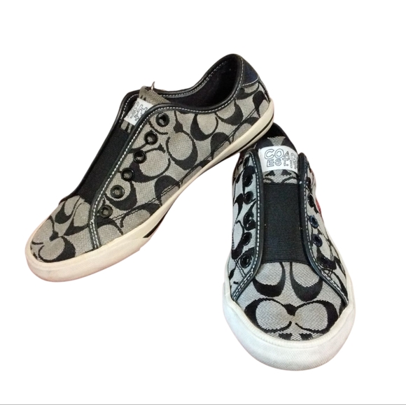Coach Black and Gray Signature Sneakers Slip-On Tennis Shoes Women's Sz 6.5 - Picture 1 of 10
